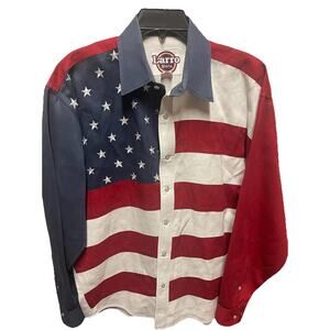 Larro Shirt Men's Size XL Pearl Snap USA American Flag Long Sleeve Shirt
